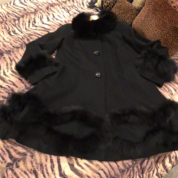 Belle Fare🖤Cashmere coat! fox fur trim! completely lined! black! 2 Pockets! XS/S - Picture 9 of 16